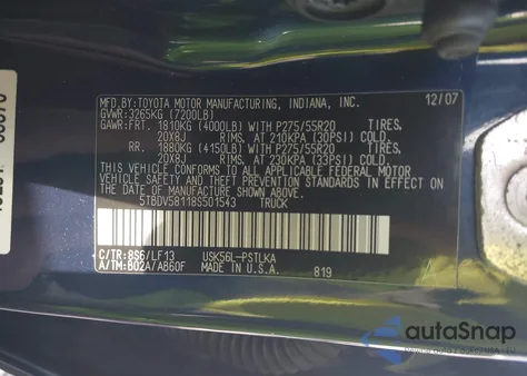 2008 Toyota Tundra Limited 5.7L V8 from USA, damaged, VIN 5TBDV58118S501543